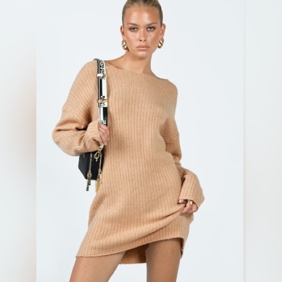 Princess Polly preppy neutral Xs/S Alivia sweater dress Beige - Picture 2 of 7